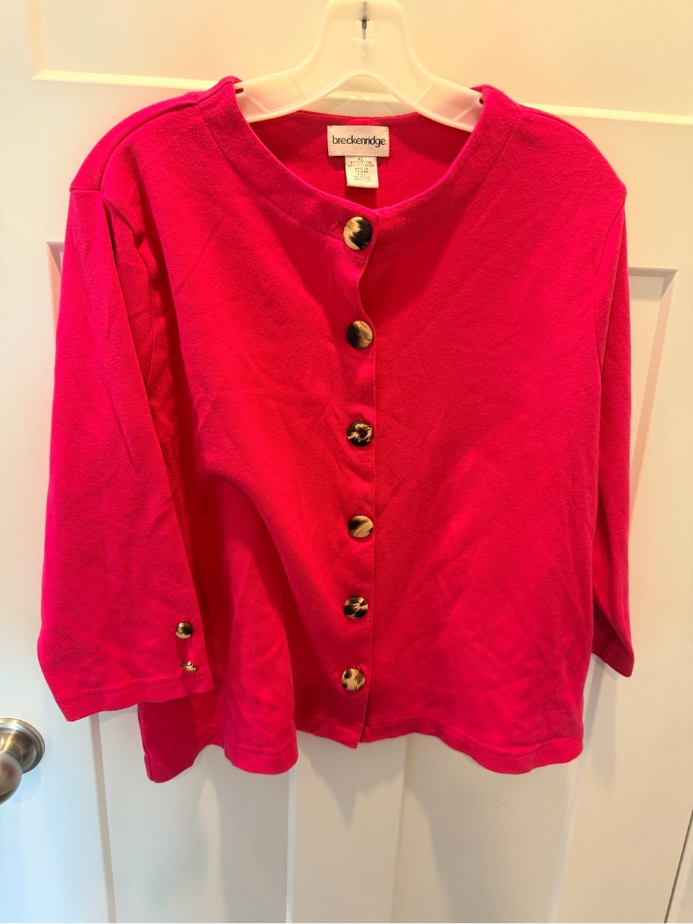 Breckenridge Women’s XL Red Cardigan Tortoise Button Cotton Blend 3/4 Sleeve